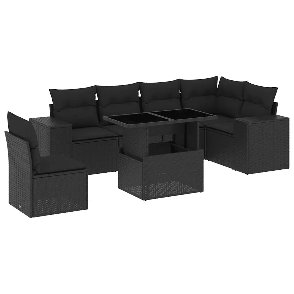 Set Divani da Giardino con Cuscini 7pz Nero Polyrattan