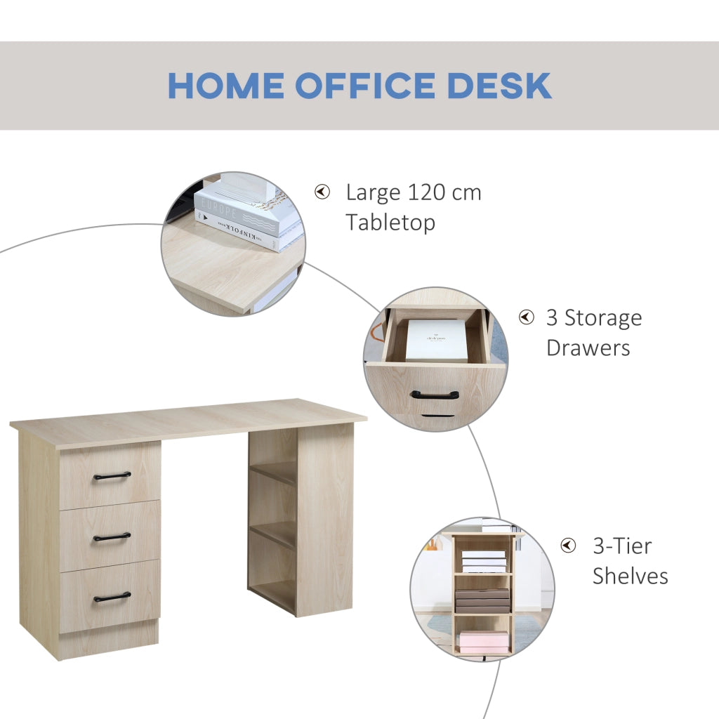 Easycomfort Scrivania PC Moderna per Camera con 3 Cassetti e 3 Scaffali in Legno per Casa e Ufficio 120x49x72cm