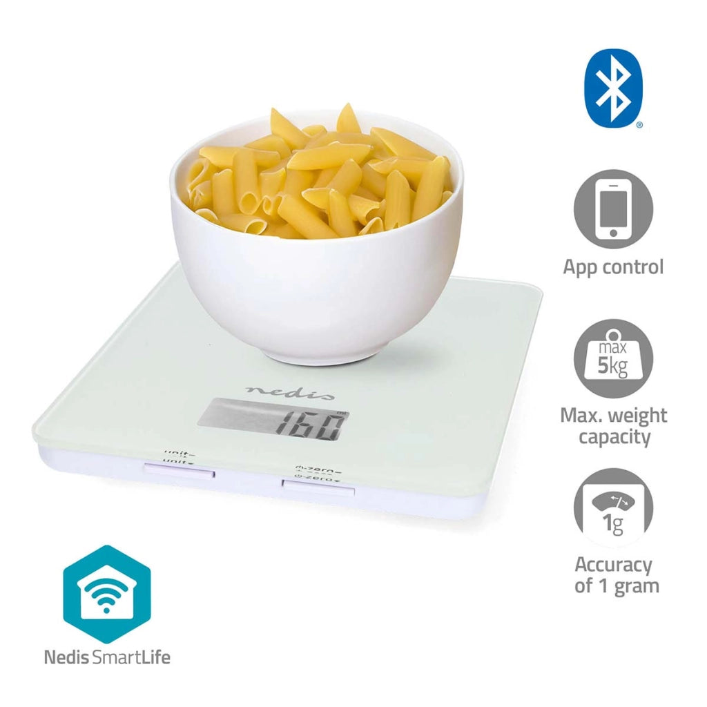 SmartLife Bilancia da cucina Bluetooth con display retroilluminato da 5 kg Bianco Nedis