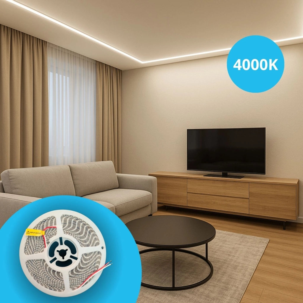 24V Striscia Led SMD Da 10 Metri, Slim da 5mm 8W/M, 110lm/W 120SMD/M, Bianco Neutro 4000K, Tagliabile Ogni Singolo Led da 8mm, Dimmerabile PWM, IP20, CRI>80