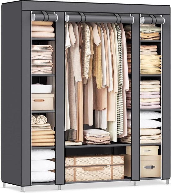 Serie di Stoccaggio Clord - Armadio di Tessuto - Dimensioni Extra Grandi - Con Appoggio Abiti - 175x150x45 cm - Grigio