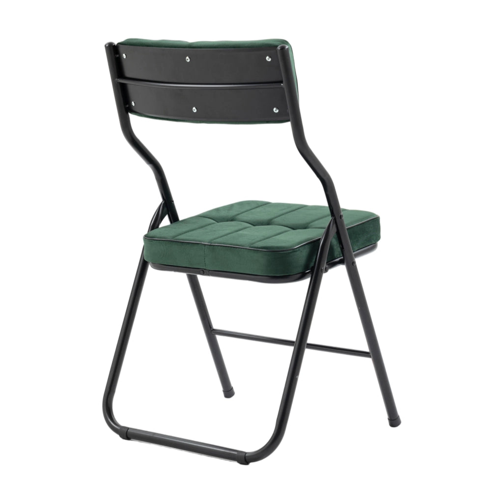 Set di 2 sedie pieghevoli imbottite; schienale curvo; in velluto e acciaio verde