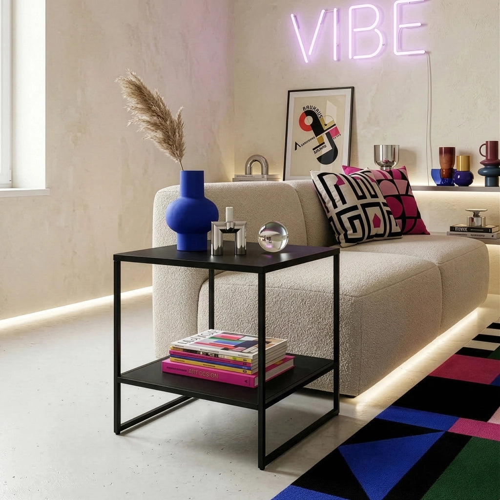 Tavolino Salsnes in Acciaio con Ripiano 53 x 51 x 51 cm - Nero [en.casa]