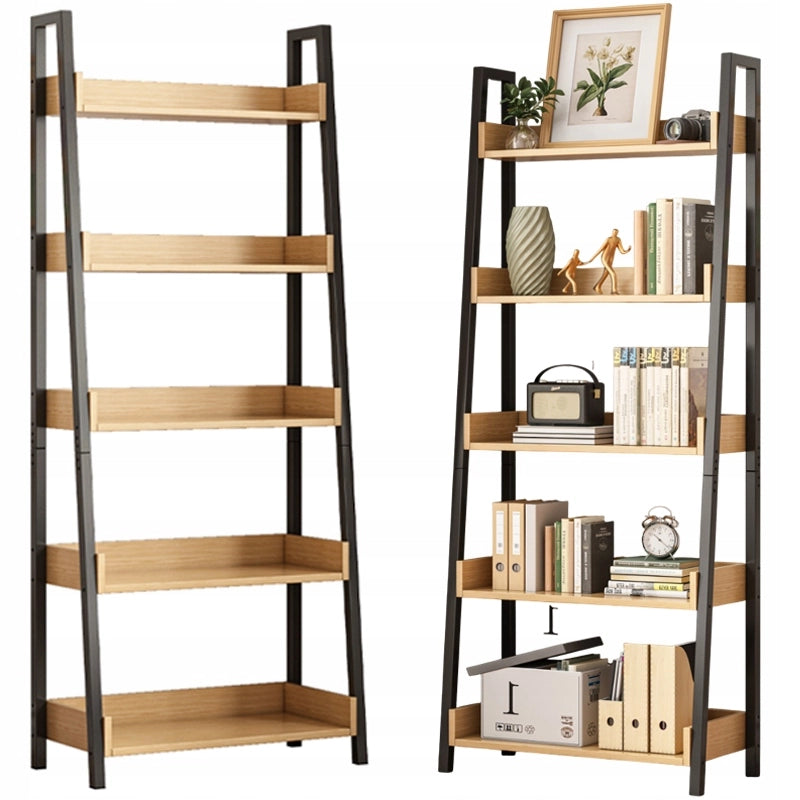 Scaffale per libri raccoglitori a scala in rovere nero per ufficio, salotto, loft