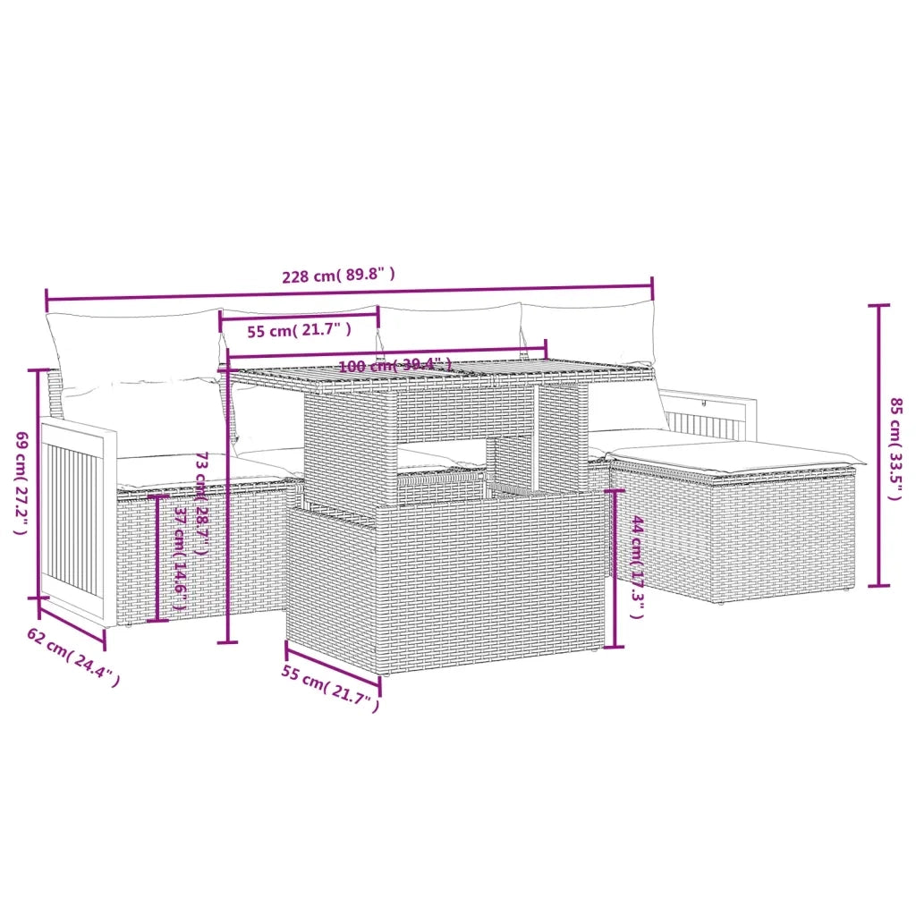 Set Divano da Giardino 6 pz con Cuscini Nero in Polyrattan 3273932