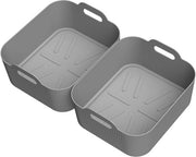 Accessori per airfryer doppio 5L+5L con teglia in silicone e pannelli in legno, colore grigio.