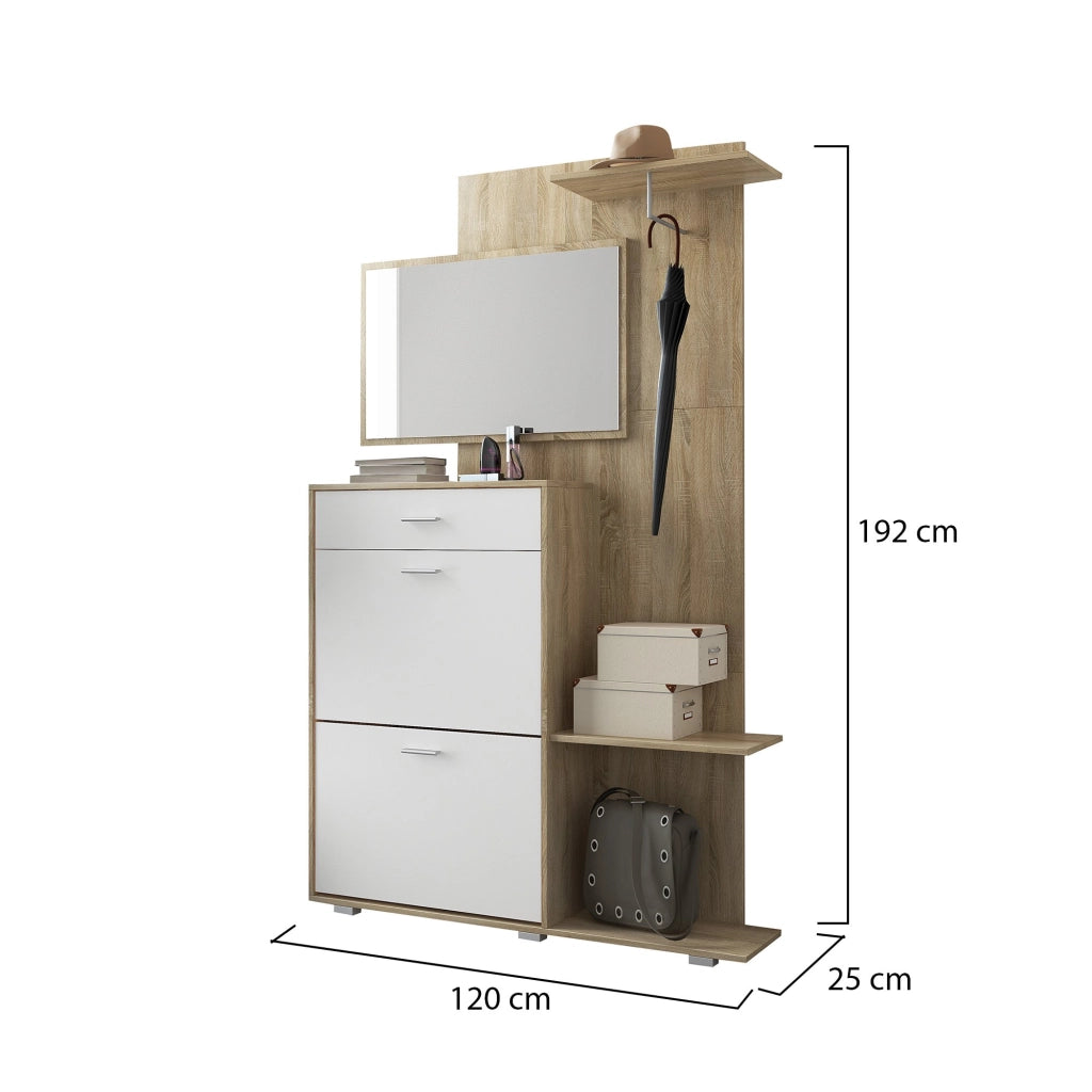 Verres, Mobile da Ingresso Specchio Incluso, 120x25x192h cm Marrone Rovere