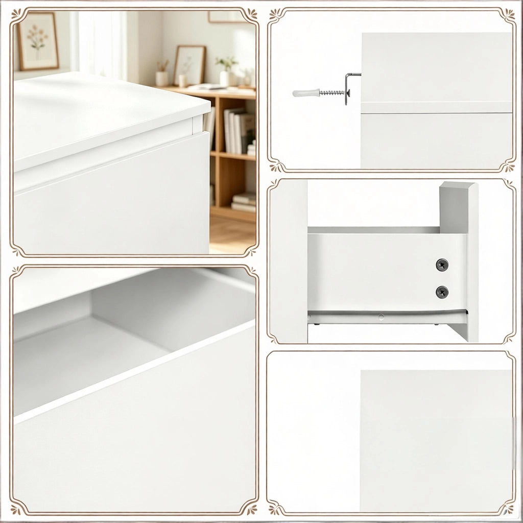 Comò a 4 cassetti in legno con maniglie a scomparsa, mobile contenitore per camera da letto e ingresso bianco 60 × 90 × 40 cm