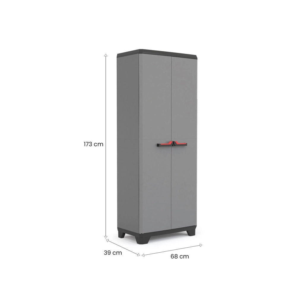 Armadio da esterno Cochrane, Mobile outdoor, Mobiletto giardino multiuso, Contenitore per balcone o garage, Made in Italy, 68x39 h173 cm, Grigio