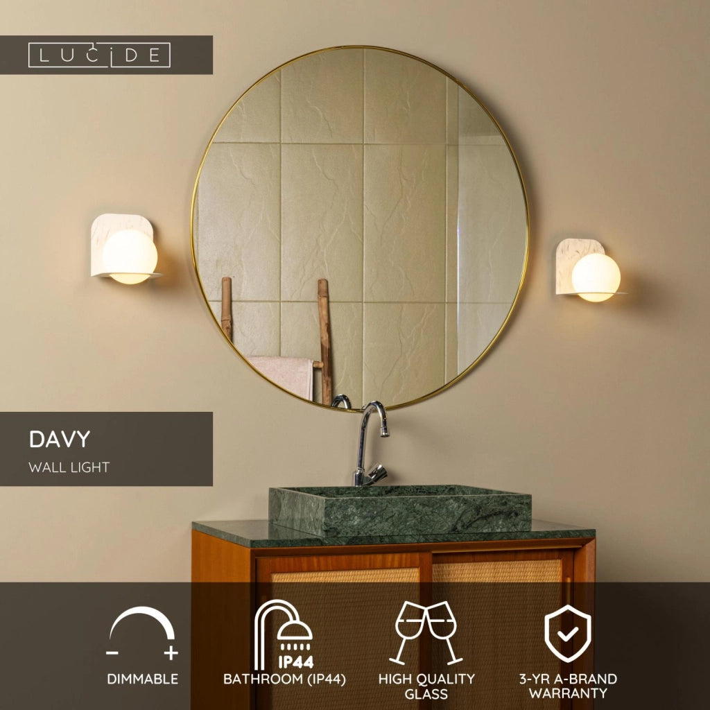 Applique bagno DAVY Lucide 1xG9 IP44 marmo vetro sfera