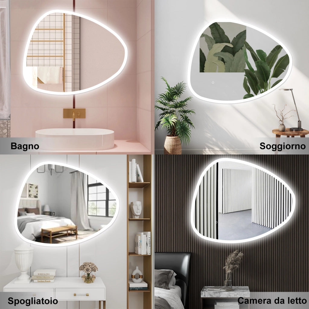 AICA Specchio da bagno 120 x 80 cm, dimmerabile, Funzione Memoria, antiappannamento, 3 colori