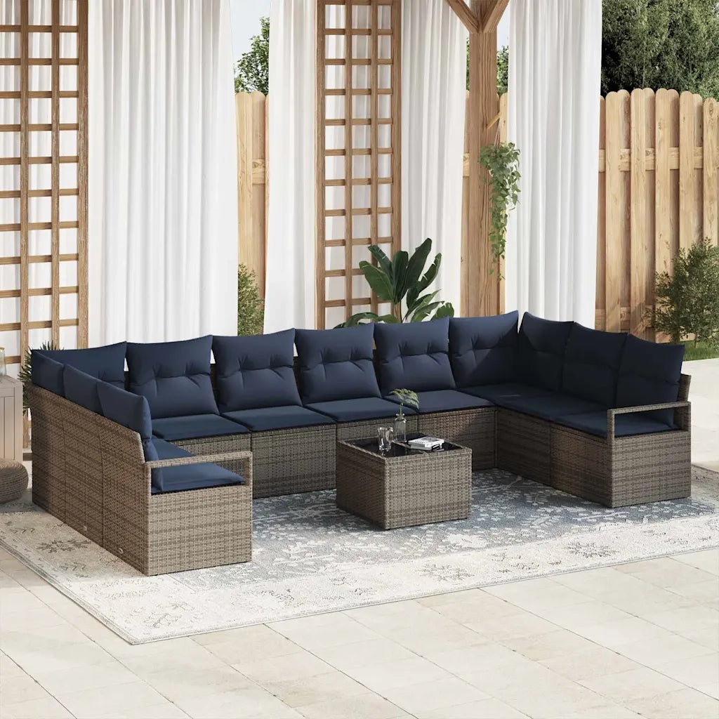 Set di divani con cuscino 11 pcs Grigio polyrattan