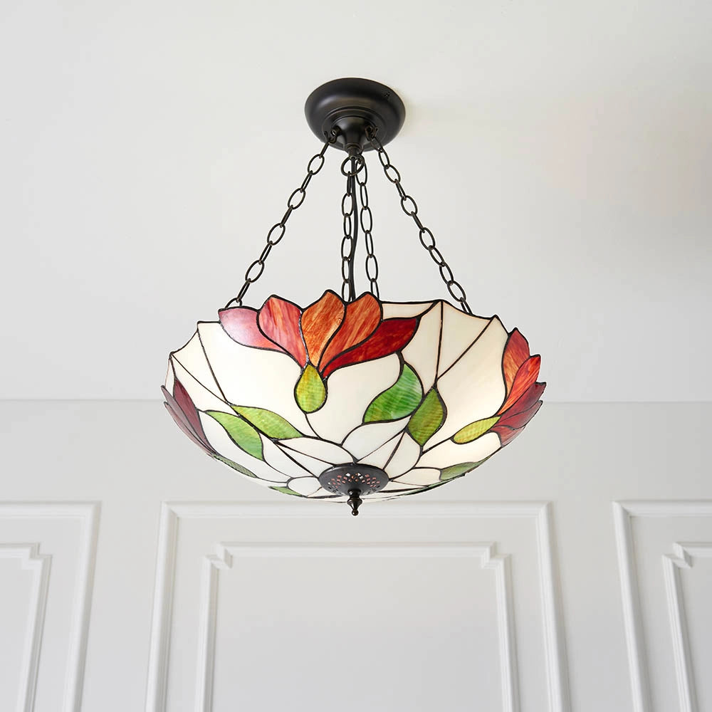 Lampada a sospensione vetrata Tiffany Botanica 3 luci E27