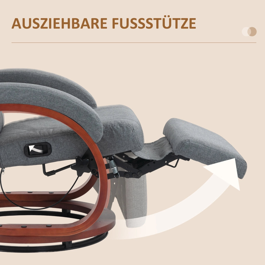 Poltrona Relax Reclinabile Girevole con Poggiapiedi ¨C Zephmum ¨C Grigio Tessuto