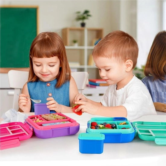 Borsa per Piccoli Pasti con Compartimenti e Piccini Contenitori, Resistente a Microonde e Lavastoviglie (Verde Giungla/Blu)