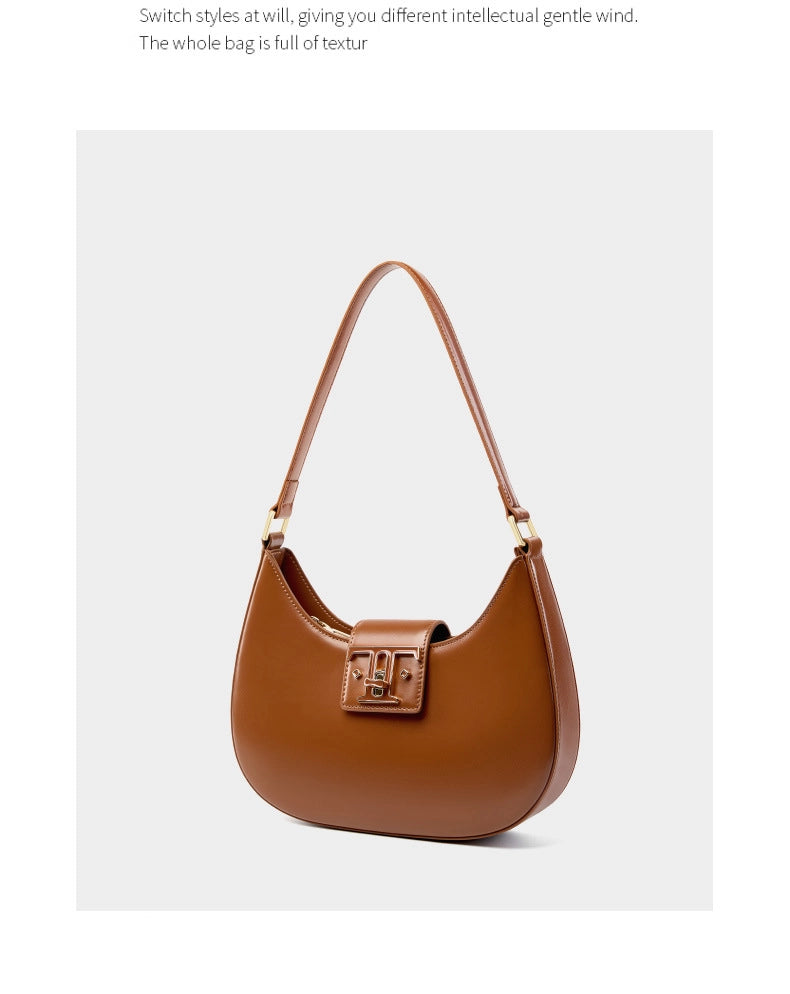 Borsa a tracolla da donna in vera pelle, modello College, colore marrone.