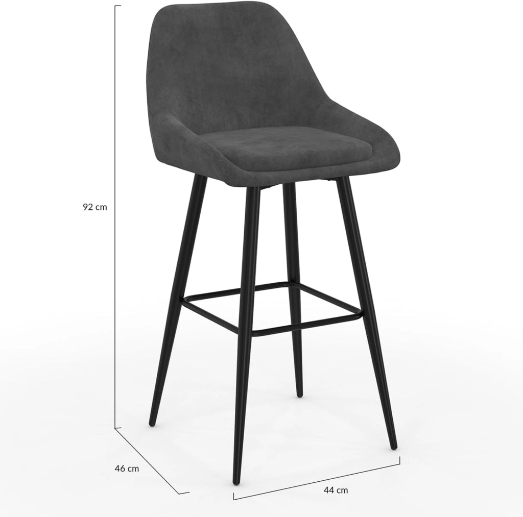 Set di 4 sgabelli da bar THALYA in velluto grigio scuro con mezzi braccioli