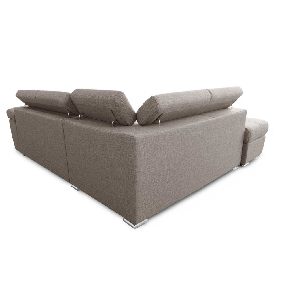 Divano Letto Angolare Fiona con Penisola Sinistra e Pouf Contenitore – Tortora