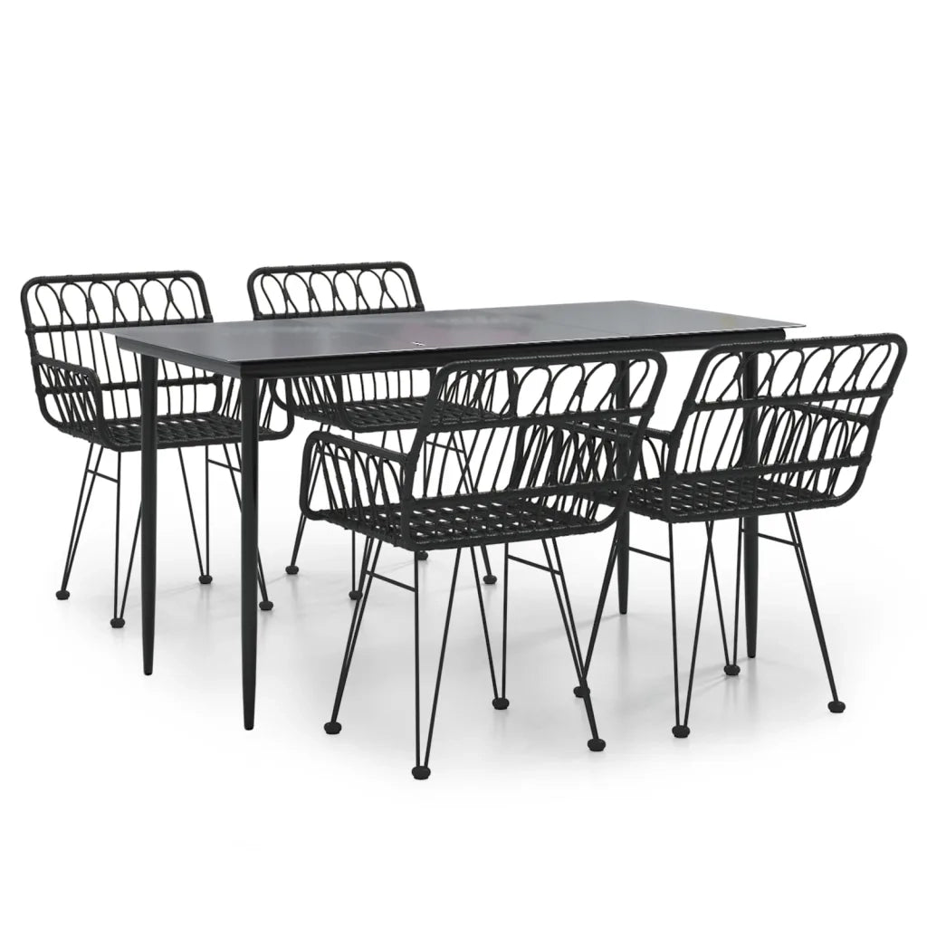 Set da Pranzo da Giardino 5 pz | Set Salotto da Giardino Nero in Polyrattan