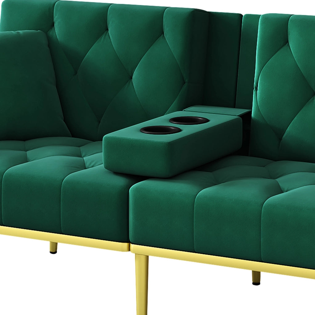 Divano letto 2 posti in velluto verde con schienale regolabile HOMVRA