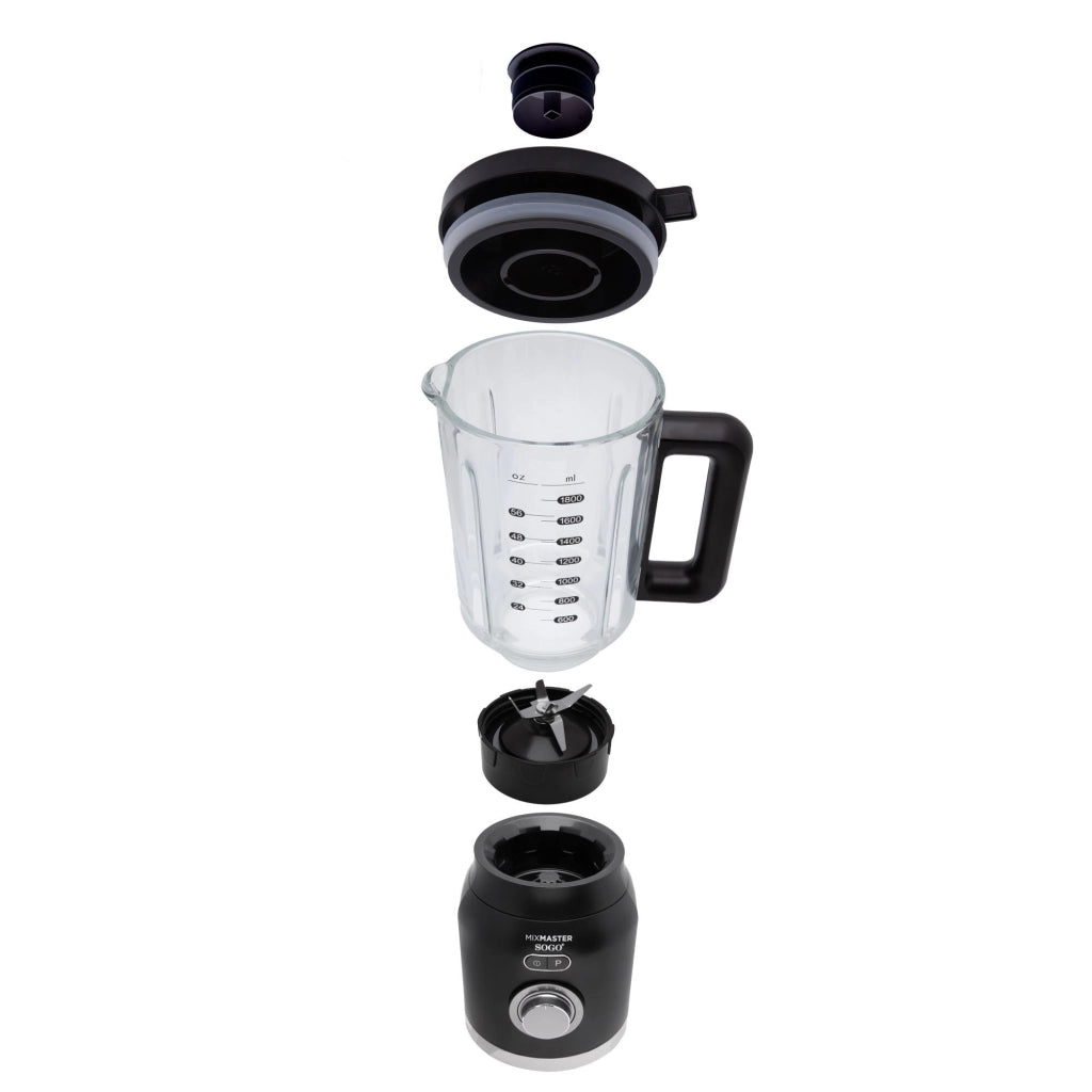 Frullatore da cucina con caraffa vetro 1800ml, 3 programmi automatici, lame acciaio inox 6 lame 1200W - SOGO