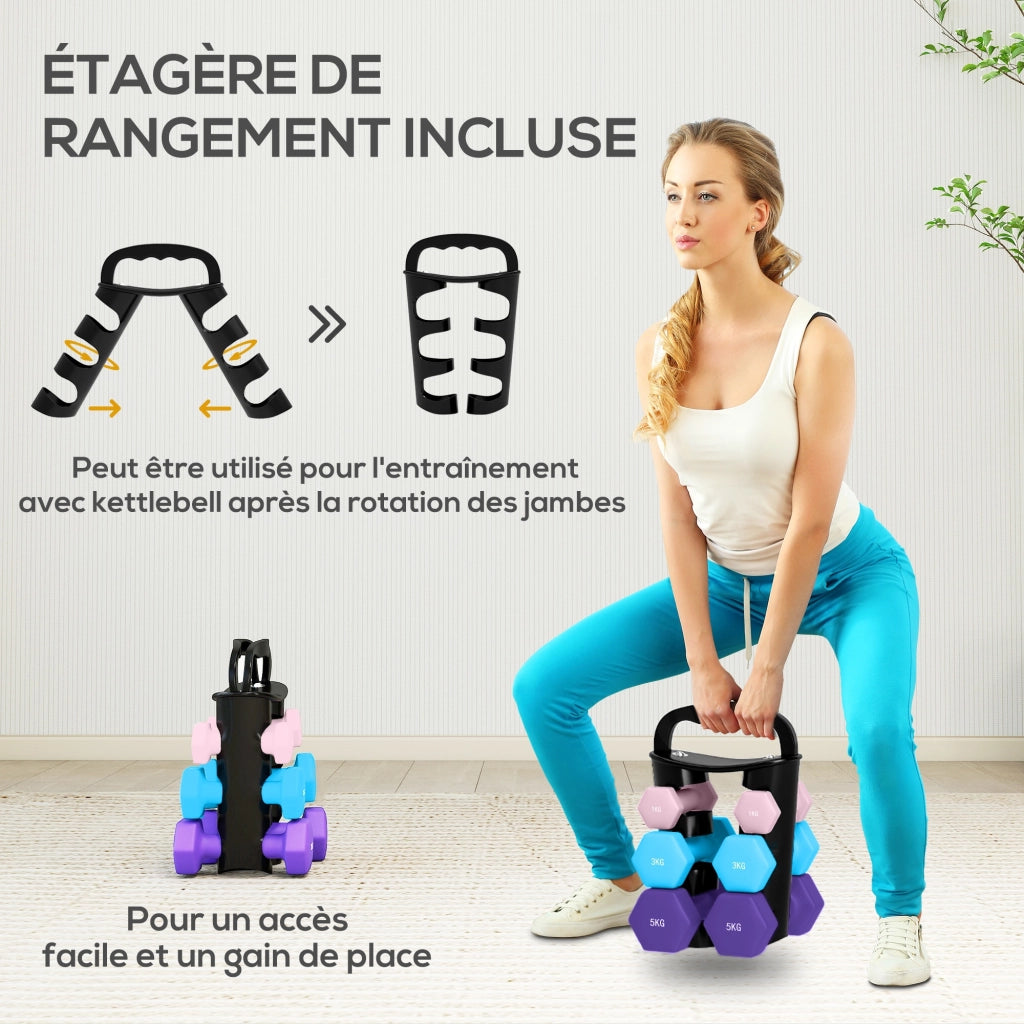 Set manubri esagonale ¨C zephmum ¨C 2x1kg, 2x3kg, 2x5kg con supporto