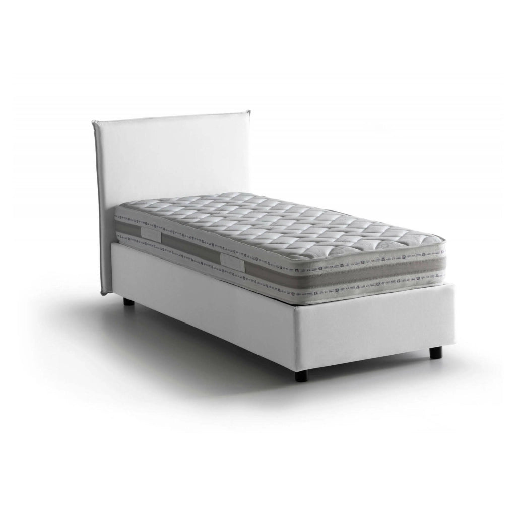Letto singolo Arminius, Letto contenitore con rivestimento in tessuto, Made in Italy, Apertura frontale, con materasso cm 90x190 incluso, Bianco