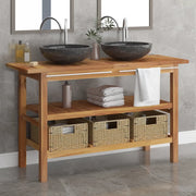 Mobile da Bagno con Lavabi in Marmo Nero Legno Massello Teak 3096586