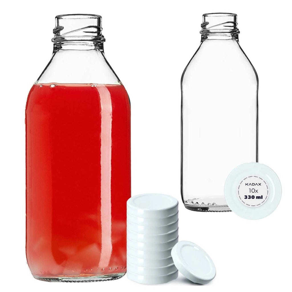 Bottiglia in vetro KADAX da 330 ml, bottiglie per vino, liquori, distillati clandestini, tappi Kubuś (10 pezzi).