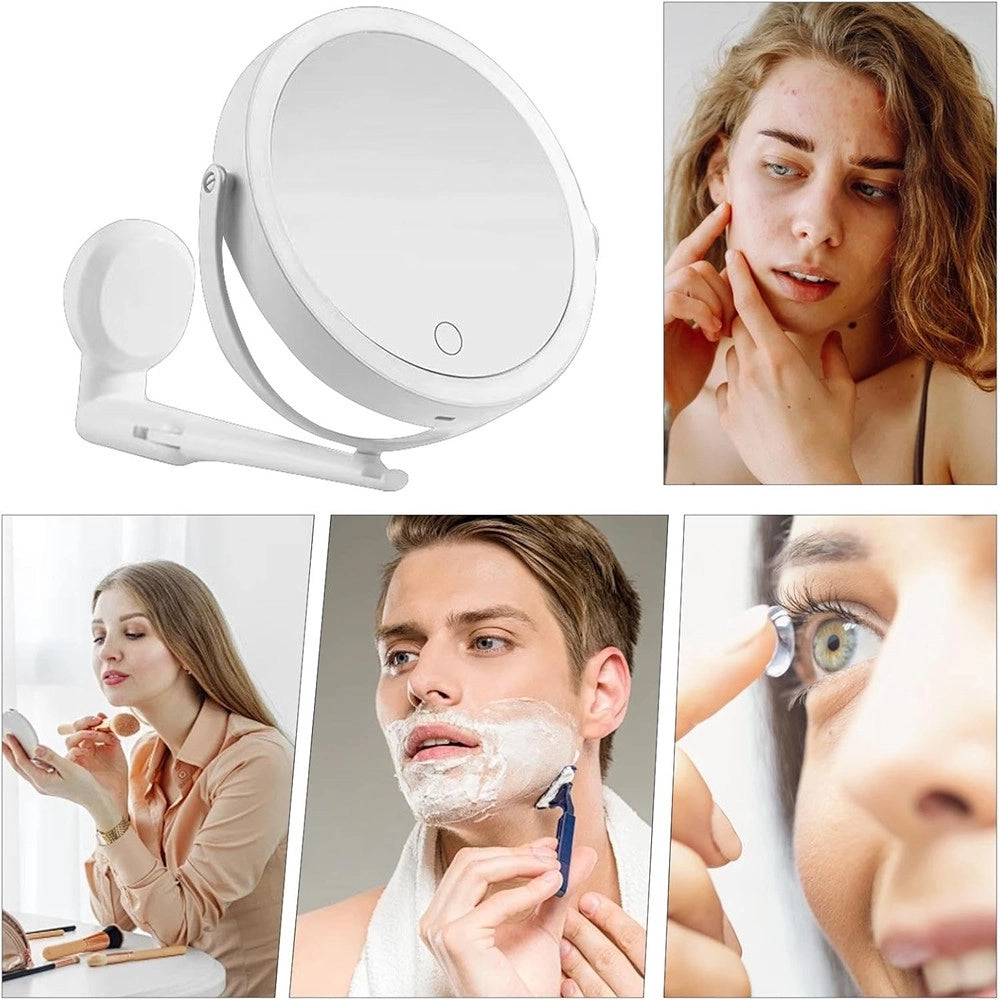 Trade Shop - Specchio Trucco A Parete Illuminato Con Ingrandimento Dimmerabile Led Ricaricabile Touch -