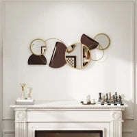 Decorazione Murale in Metallo 3D Moderna con Specchi per Salotto e Ingresso, 101x41.5 cm, Oro