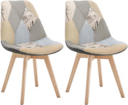 Set di 2 sedie da pranzo Sedia da Scrivania con Schienale Rivestito in Tessuto di Lino Patchwork Gambe Legno Moderno BH29pw-2