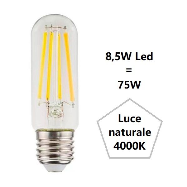 LAMPADINA TUBOLARE A LED 8,5W LUCE NATURALE 4000K 1055 LUMEN E27 BOT LIGHTING