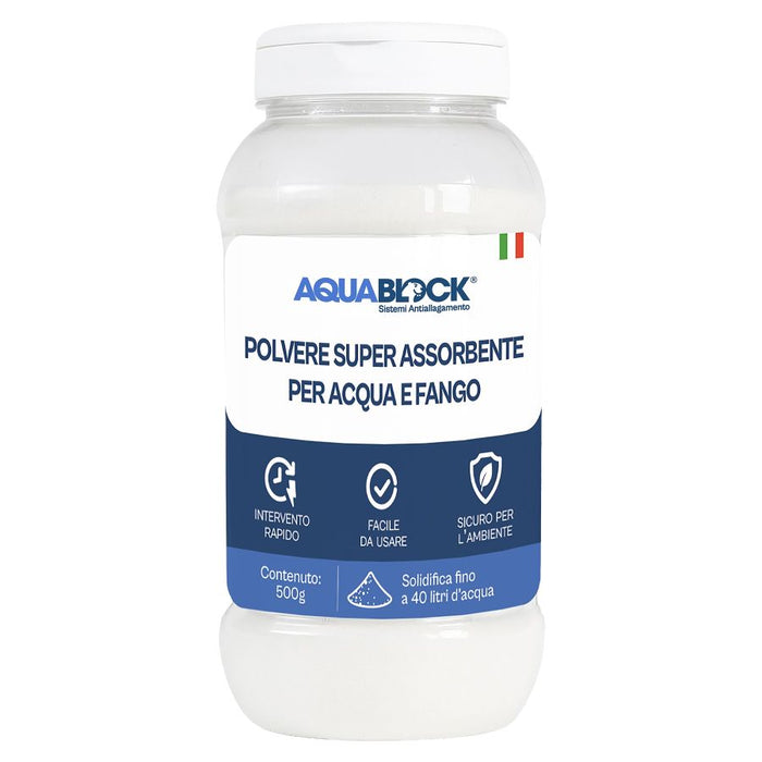 POLVERE SUPERASSORBENTE PER ACQUA E FANGO AQUADRY 500 GR AQUABLOCK