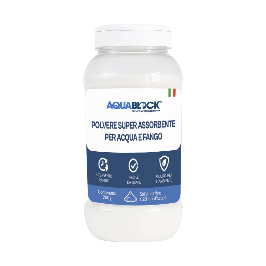 POLVERE SUPERASSORBENTE PER ACQUA E FANGO AQUADRY 250 GR AQUABLOCK