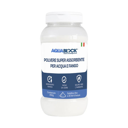 POLVERE SUPERASSORBENTE PER ACQUA E FANGO AQUADRY 250 GR AQUABLOCK