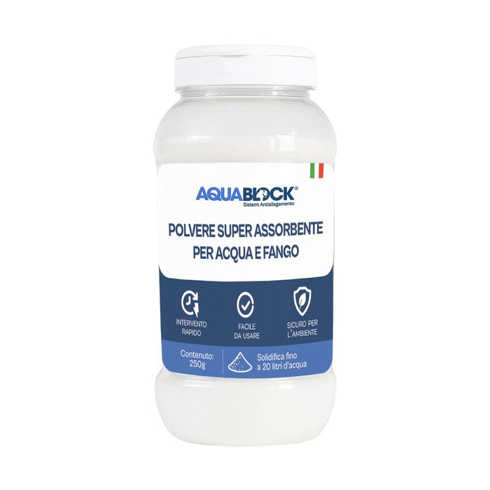 POLVERE SUPERASSORBENTE PER ACQUA E FANGO AQUADRY 250 GR AQUABLOCK