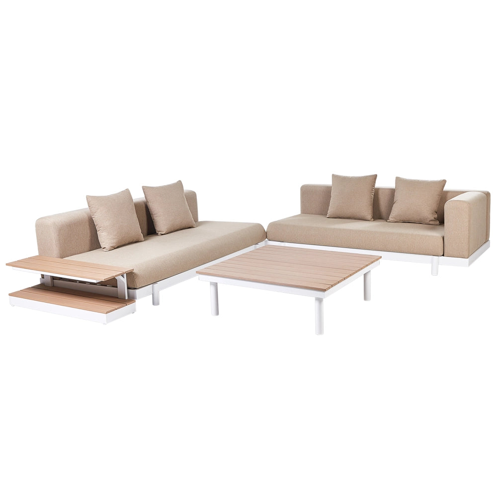 Set di divani 5 posti con tavolini Beige Tessuto Poliestere Cuscino Media Resistenza Giardino Stile Moderno Esterno