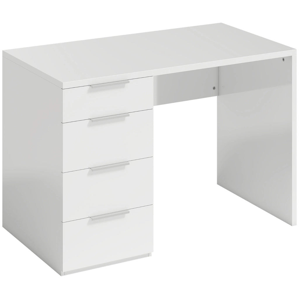 Scrivania Salvaspazio 110x61,5x75 cm con 4 Cassetti Rivestimento in Melamina Bianco Lucido