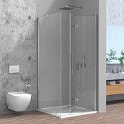 Box doccia angolare a soffietto 80x90 in vetro temperato trasparente con profili cromo Neos