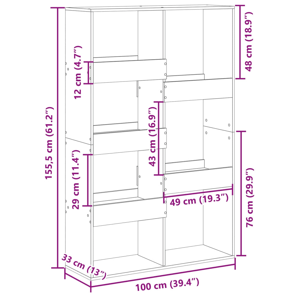 vidaXL Libreria Rovere Fumo 100x33x155,5 cm in Legno Multistrato