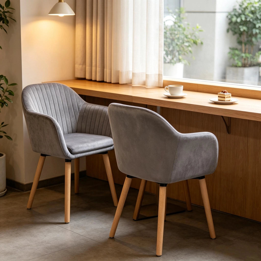 Sedie da sala da pranzo set di 2 con braccioli e schienale ergonomico, in velluto grigio scuro