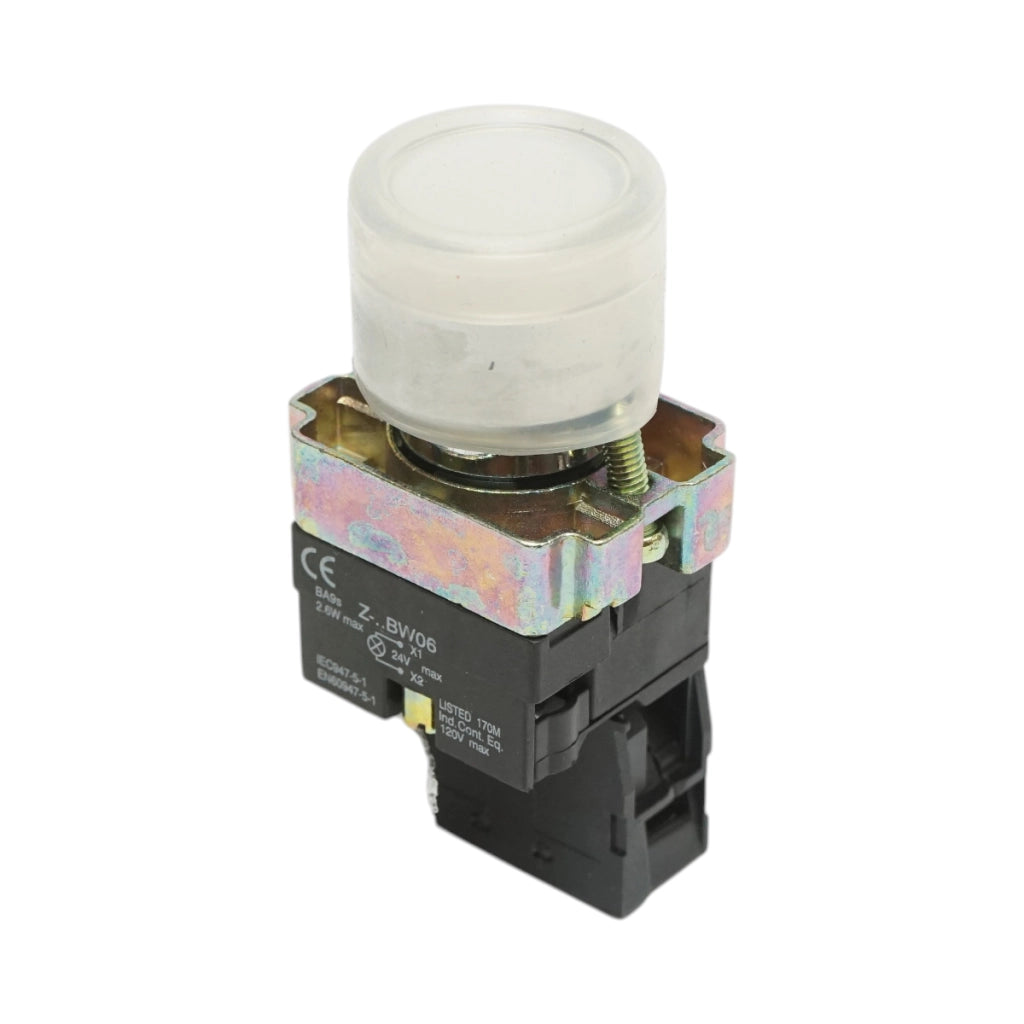 Pulsante indicatore LED bianco con protezione 1NC, 400V/10A, LAY5 Breckner Germany