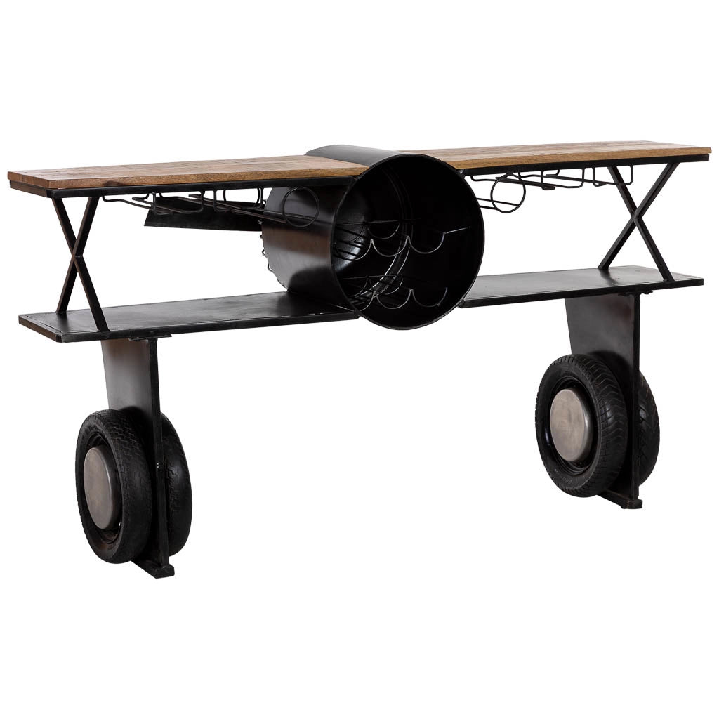 Mobile bar portabottiglie con ruote nero 180x58x98h cm