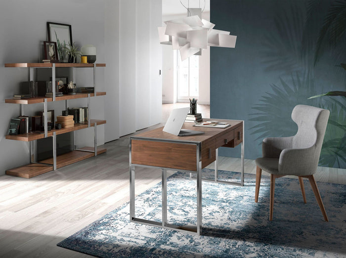 Scrivania in noce e acciaio cromato