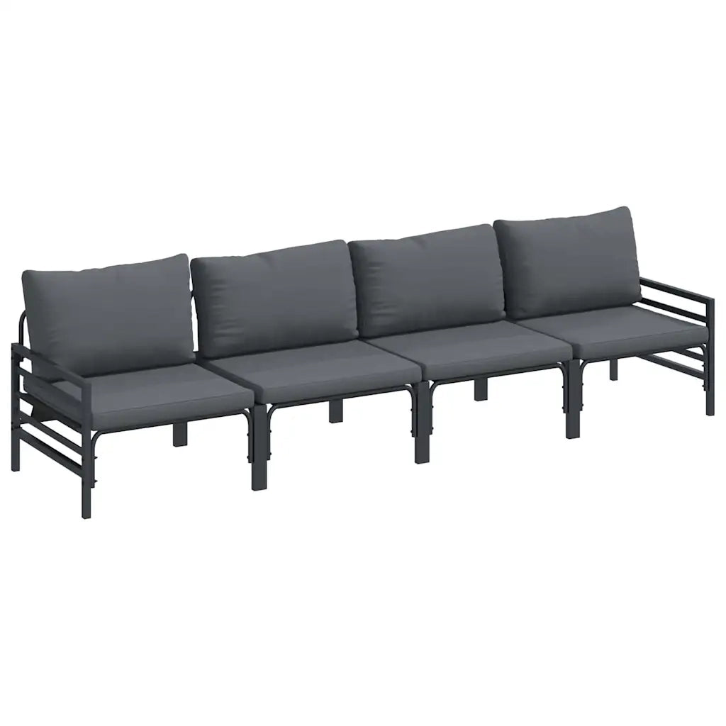 Set Divano da Giardino con cuscino 4 pcs Nero Acciaio 3378964