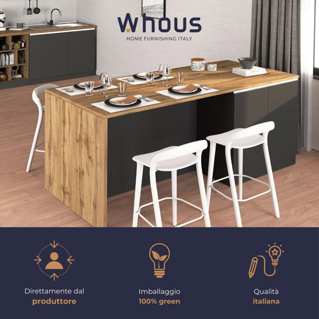 WHOUS Isola da cucina Sole a 4 ante antracite opaco/rovere 200x90x90 cm