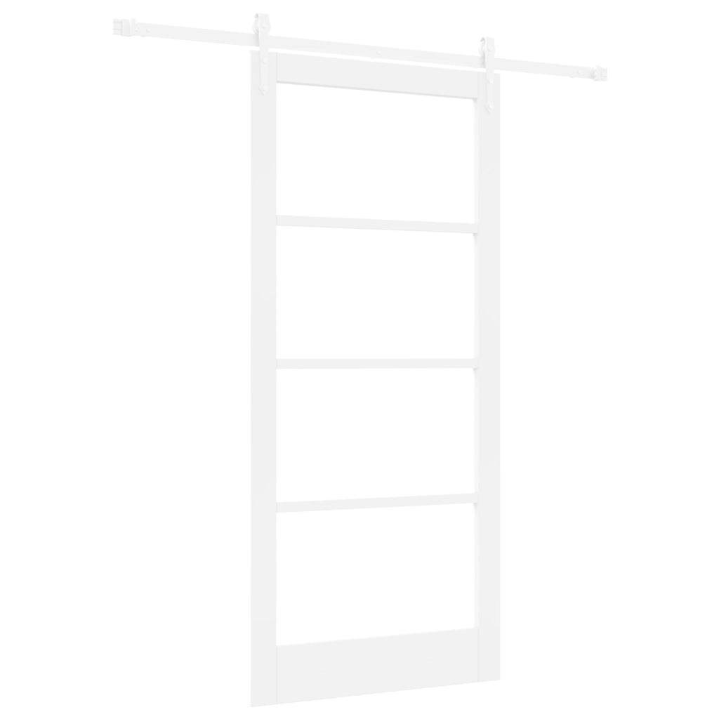 Set Porta Scorrevole  con Accessori Bianca 93x202 cm Legno Massello Pino