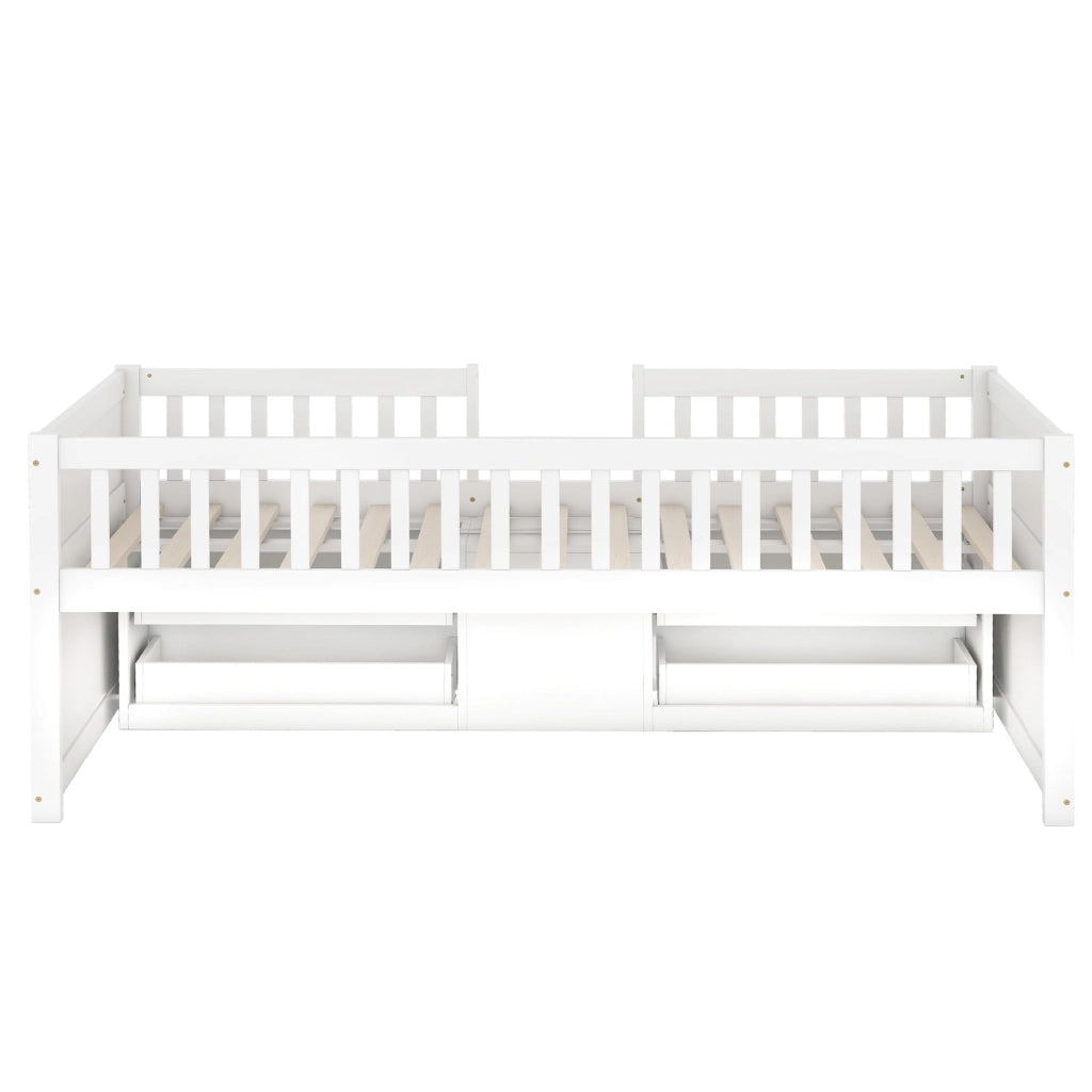 Letto a soppalco 90x200 cm con 4 cassetti; sponde di sicurezza e scala; bianco