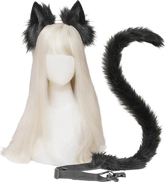 Set di costume da gatto per adulti e bambini con orecchie e coda di gatto